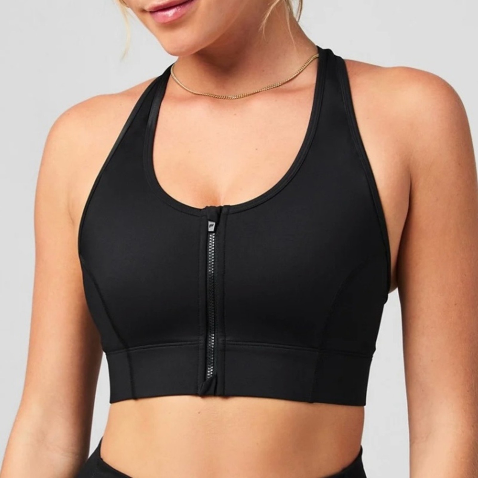 Fabletics Black On-The-Go Zip Medium Impact Active Workout Sports Bra Size 4x